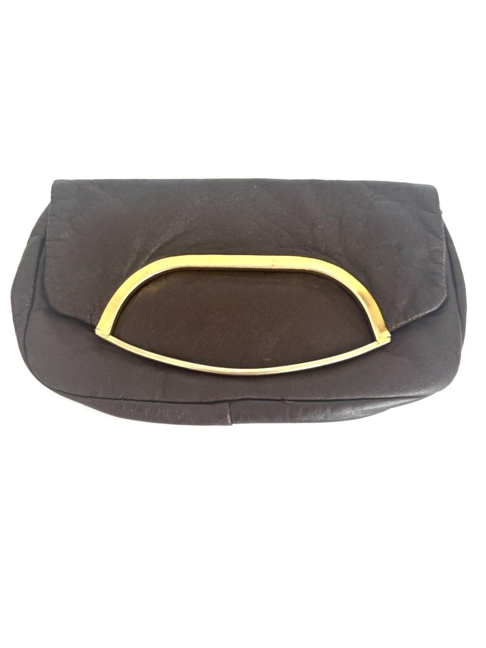 Vintage Neiman Marcus Clutch Bag Brown Leather Gold-Tone Metal Top Handle Spain